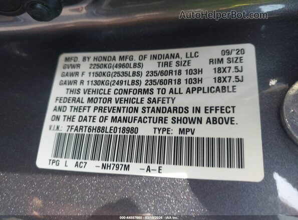 7FART6H88LE018980 2020 HONDA CR-V HYBRID Gray Vista del compartimento del motor