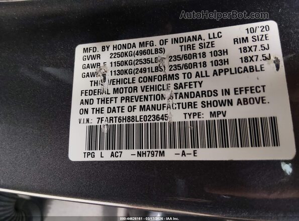 7FART6H88LE023645 2020 HONDA CR-V HYBRID Gray Вид підкапотного простору