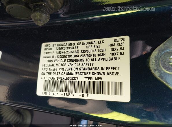 7FART6H8XLE005373 2020 HONDA CR-V HYBRID Blue Вид підкапотного простору