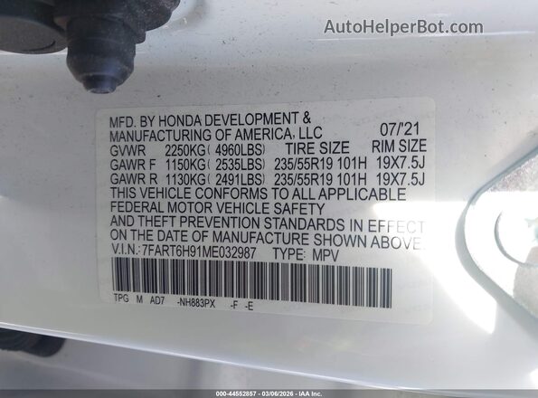7FART6H91ME032987 2021 HONDA CR-V HYBRID Белый Вид подкапотного пространства