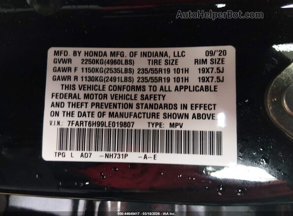 7FART6H99LE019807 2020 HONDA CR-V HYBRID Black Вид підкапотного простору