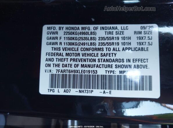 7FART6H9XLE019153 2020 HONDA CR-V HYBRID Black Вид підкапотного простору