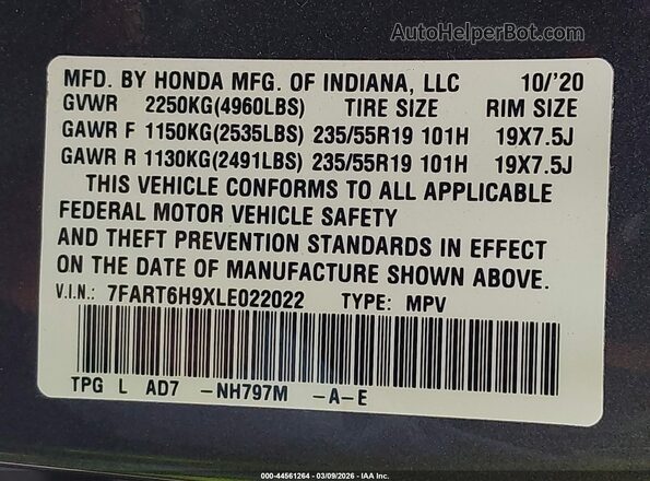 7FART6H9XLE022022 2020 HONDA CR-V HYBRID Gray Вид підкапотного простору