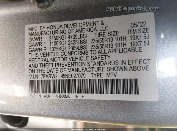 7FARW2H95NE027079 2022 HONDA CR-V Silver Widok komory silnika