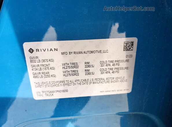 7FCTGAAA1PN018200 2023 RIVIAN R1T Blue Widok komory silnika