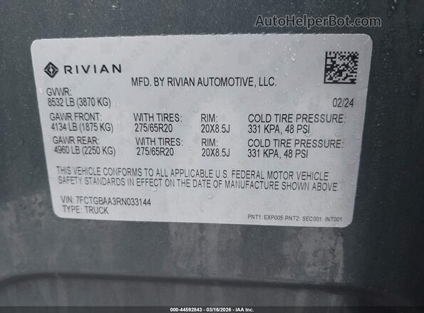 7FCTGBAA3RN033144 2024 RIVIAN R1T Gray Engine compartment view