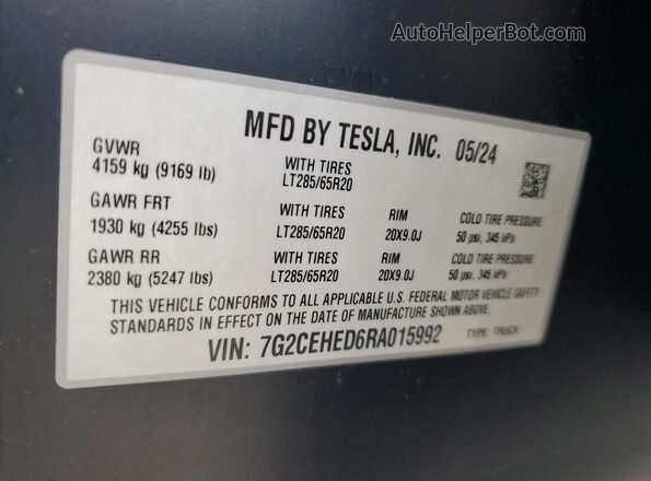 7G2CEHED6RA015992 2024 TESLA CYBERTRUCK Черный Вид подкапотного пространства