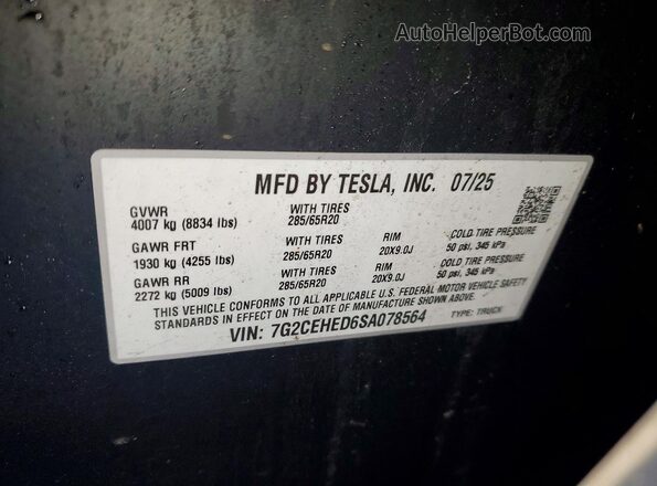 7G2CEHED6SA078564 2025 TESLA CYBERTRUCK Silver ძრავის განყოფილების ხედი