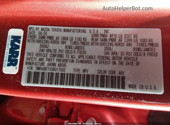 7MMVABEY3SN317502 2025 MAZDA CX-5 Red Vista del compartimento del motor