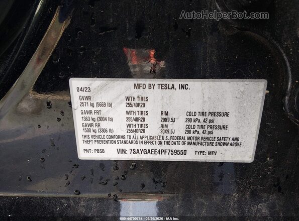 7SAYGAEE4PF759550 2023 TESLA MODEL Y Black ძრავის განყოფილების ხედი