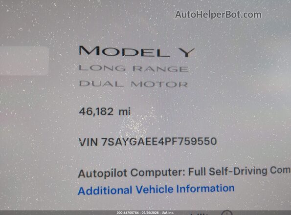 7SAYGAEE4PF759550 2023 TESLA MODEL Y Black უკანა სავარძლების ხედი