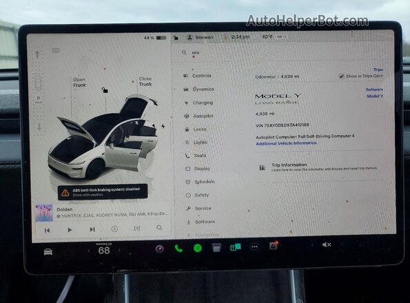 7SAYGDEDXTA412188 2026 TESLA MODEL White Вид щитка приладів
