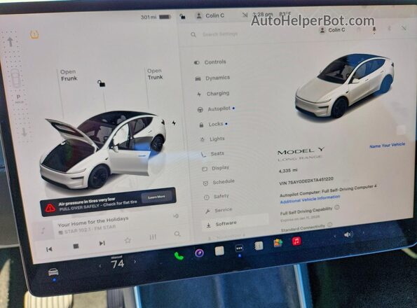 7SAYGDEDXTA451220 2026 TESLA MODEL White Вид щитка приладів