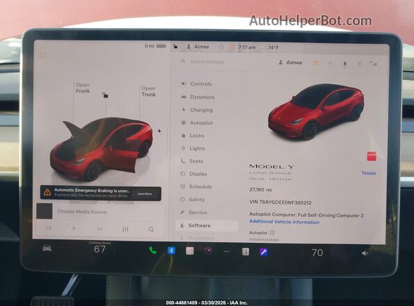 7SAYGDEE0NF385212 2022 TESLA MODEL Y Red უკანა სავარძლების ხედი