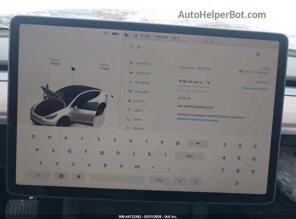 7SAYGDEE2RF152521 2024 TESLA MODEL Y White Вид задніх сидінь