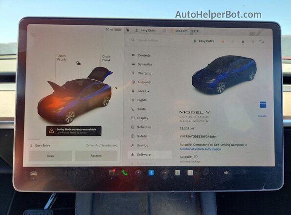 7SAYGDEE3NF345884 2022 TESLA MODEL Blue Vista del cuadro de instrumentos