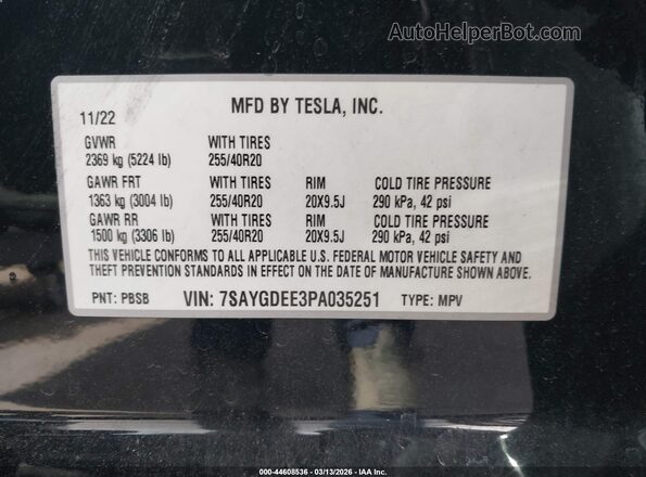 7SAYGDEE3PA035251 2023 TESLA MODEL Y Black Вид підкапотного простору