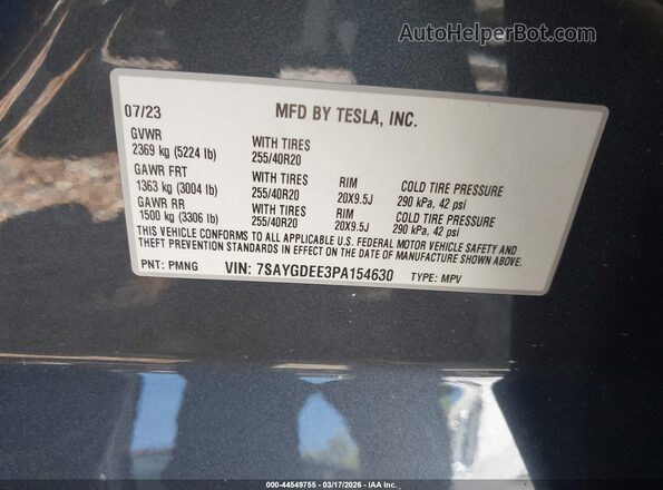 7SAYGDEE3PA154630 2023 TESLA MODEL Y Gray Vista del compartimento del motor