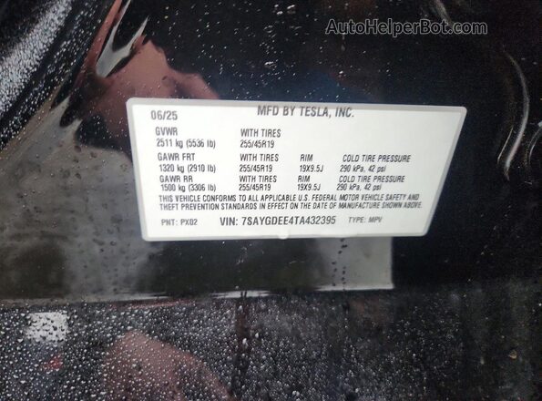7SAYGDEE4TA432395 2026 TESLA MODEL Black Engine compartment view