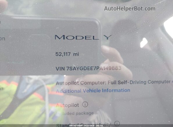 7SAYGDEE7PA149883 2023 TESLA MODEL Y White 