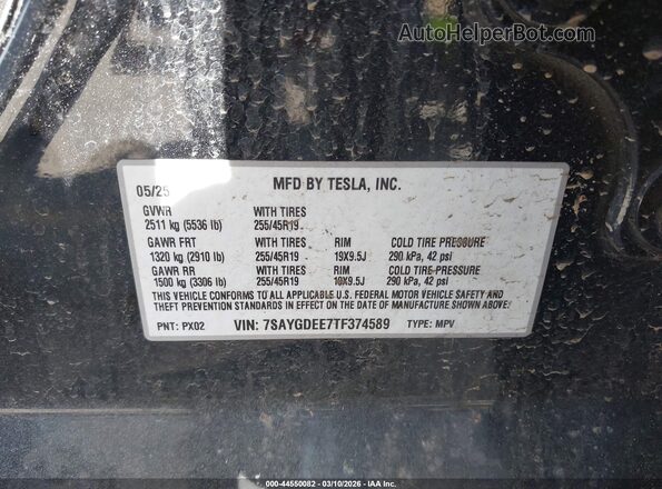 7SAYGDEE7TF374589 2026 TESLA MODEL Y Black Vista del compartimento del motor