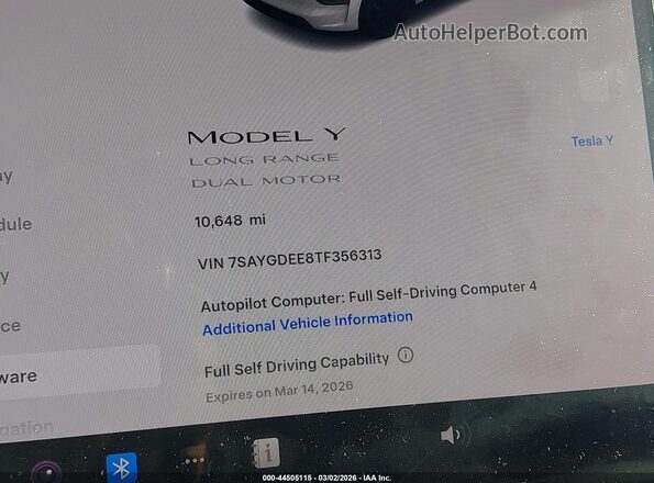 7SAYGDEE8TF356313 2026 TESLA MODEL Y White 