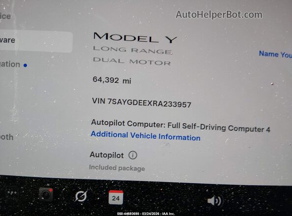 7SAYGDEEXRA233957 2024 TESLA MODEL Y Red 