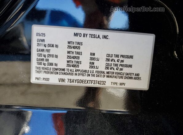 7SAYGDEEXTF374232 2026 TESLA MODEL Black VIN sticker view