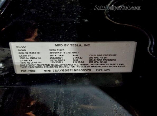7SAYGDEF1NF469578 2022 TESLA MODEL Black Engine compartment view