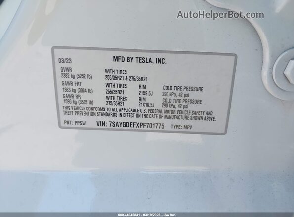 7SAYGDEFXPF701775 2023 TESLA MODEL Y Белый Вид подкапотного пространства