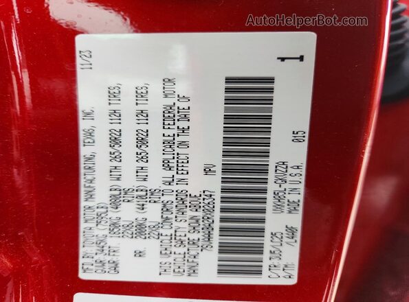 7SVAAABA2RX026347 2024 TOYOTA SEQUOIA Красный Вид наклейки с VIN-кодом