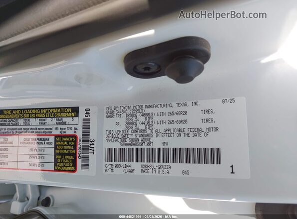 7SVAAABA8SX071007 2025 TOYOTA SEQUOIA White Engine compartment view