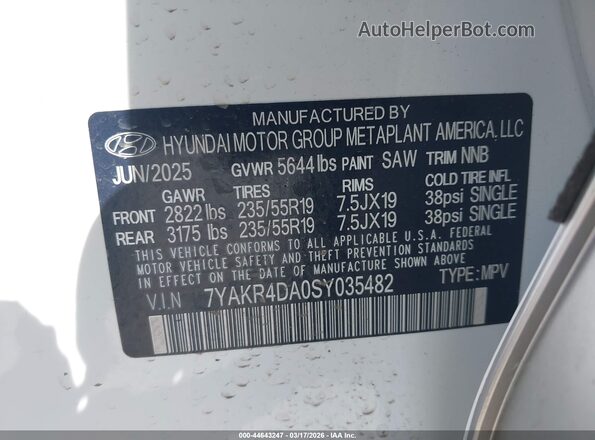 7YAKR4DA0SY035482 2025 HYUNDAI IONIQ 5 Белый Вид подкапотного пространства