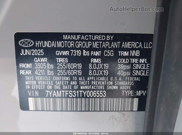 7YAMTFS31TY006553 2026 HYUNDAI IONIQ 9 Gray Vista del compartimento del motor