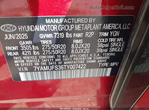 7YAMUFS36TY007422 2026 HYUNDAI IONIQ 9 Red ძრავის განყოფილების ხედი
