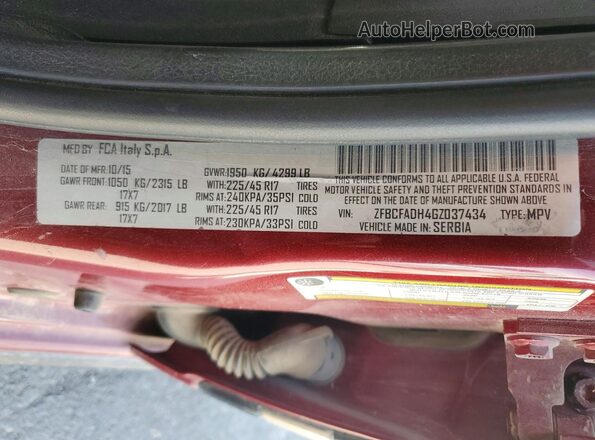 ZFBCFADH4GZ037434 2016 FIAT 500L Бордовый Панорамный вид салона 360°