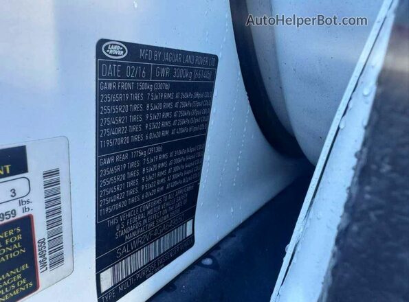 SALWR2VF4GA649550 2016 LAND ROVER RANGE Белый Вид задней части салона