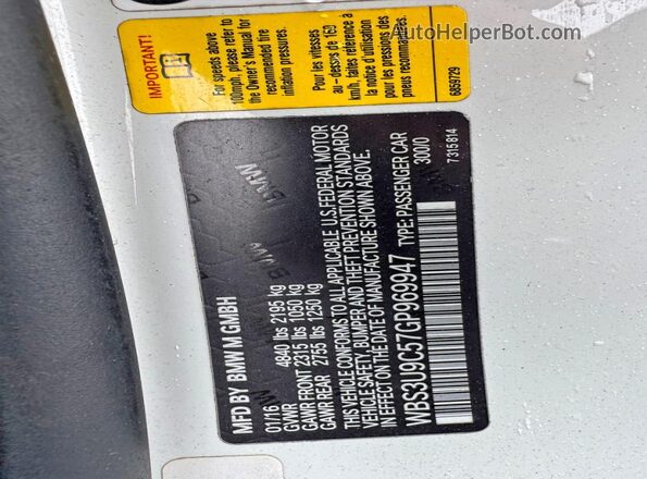 WBS3U9C57GP969947 2016 BMW M4 Белый Вид задней части салона