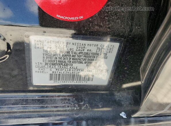 3N1CN8DVXPL832173 2023 NISSAN VERSA Черный Вид наклейки с VIN-кодом