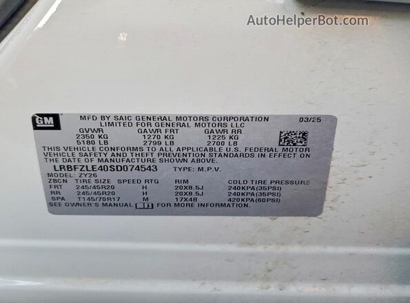 LRBFZLE40SD074543 2025 BUICK ENVISION Белый Вид наклейки с VIN-кодом