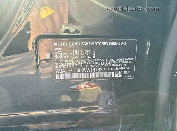 WBAJE7C58KWW14782 2019 BMW OTHER Черный Вид задней части салона