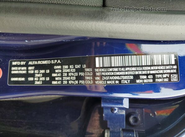 ZASFAKNN9J7B85530 2018 ALFA ROMEO STELVIO Blue Vista interior de 360 grados