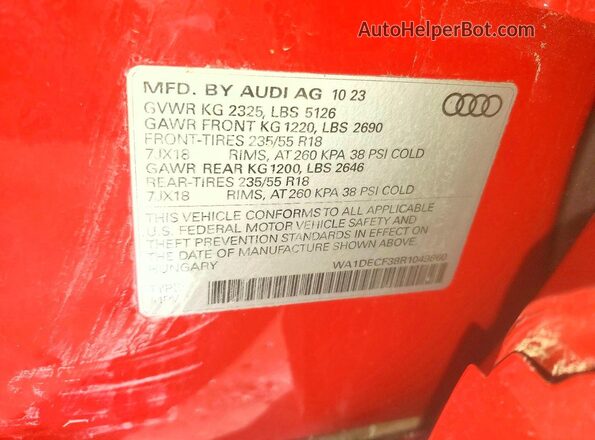 WA1DECF38R1049860 2024 AUDI Q3 Red Панорамний вид салону 360°