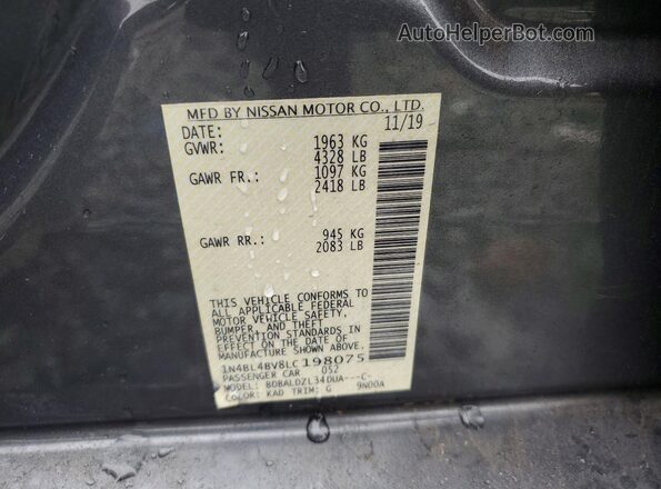 1N4BL4BV8LC198075 2020 NISSAN ALTIMA Серый Вид наклейки с VIN-кодом