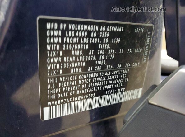 WVGBV7AX1GW545593 2016 VOLKSWAGEN TIGUAN Синий Панорамный вид салона 360°