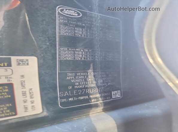 SALE27RU8N2092574 2022 LAND ROVER DEFENDER Черный Панорамный вид салона 360°