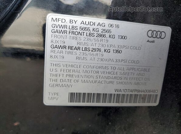 WA1D7AFP8HA008483 2017 AUDI Q5 Black Widok naklejki z numerem VIN