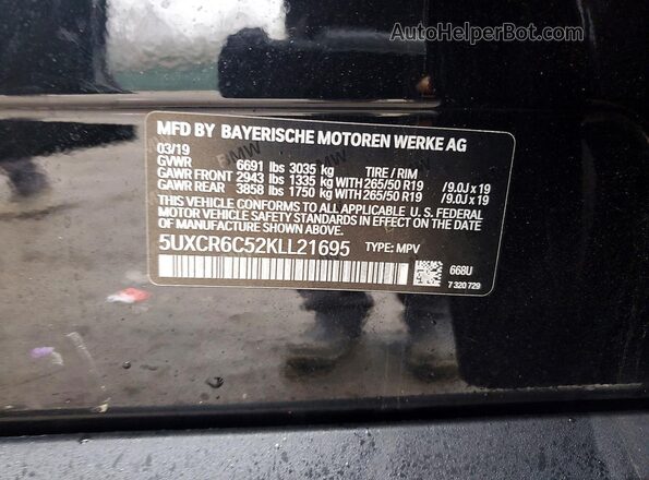 5UXCR6C52KLL21695 2019 BMW X5 Черный Панорамный вид салона 360°