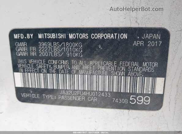 JA32U2FU4HU012433 2017 MITSUBISHI LANCER Белый Вид подкапотного пространства