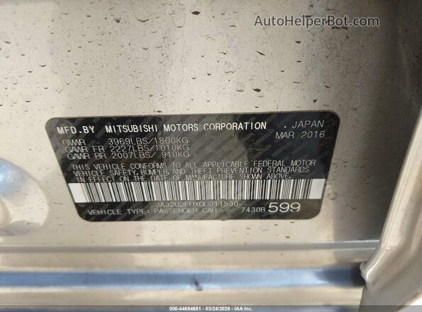 JA32U2FUXGU011530 2016 MITSUBISHI LANCER Silver Vista del compartimento del motor